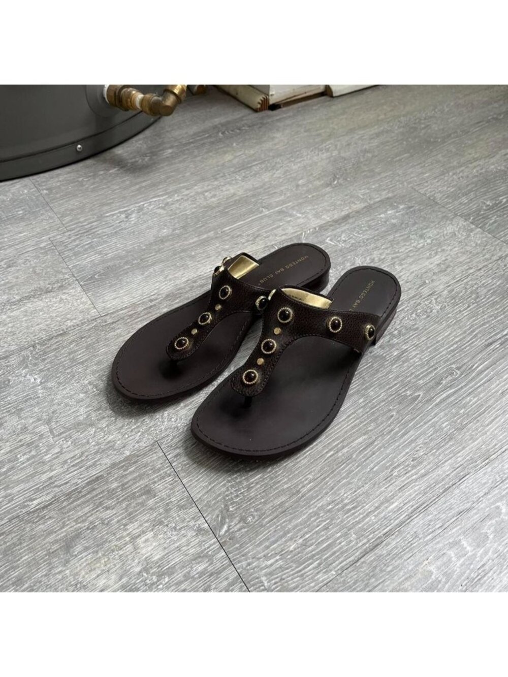 Dark Brown / Gold Toned Montego Bay Club Sandals / Flip Flops / Open Toe Shoes